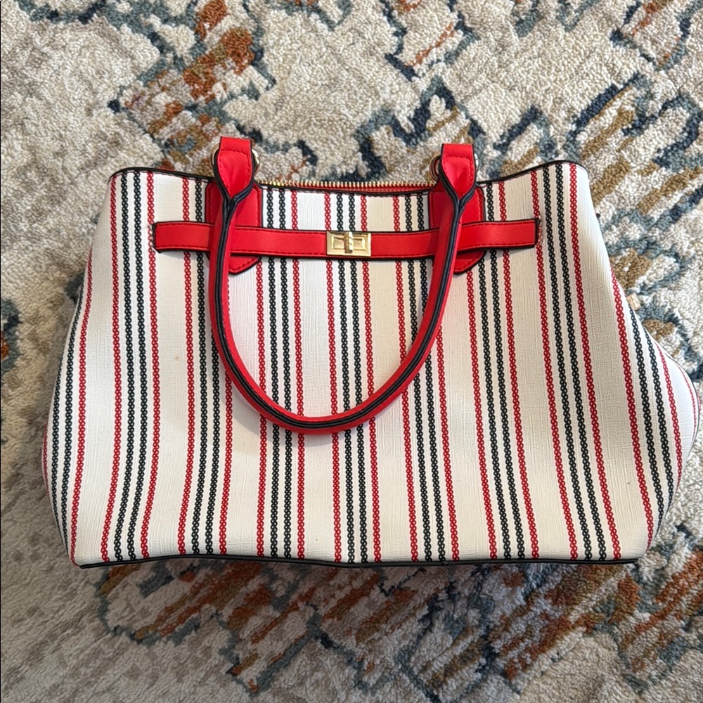 Striped Red and White Tote Bag